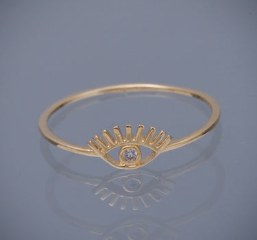 Anillo ojo con swarovski blanco 0.7gr / TALLA 7 1/2 / Oro Amarillo Nac P