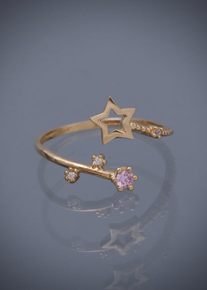 Anillo estrella con swarovski rosado y blanco 1.2gr / TALLA 5 3/4 / Oro Amarillo Nac M