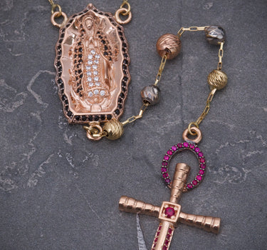 Rosario virgen de guadalupe con swarovski 18.35gr / Largo 50cm / Tres Oros Nac M