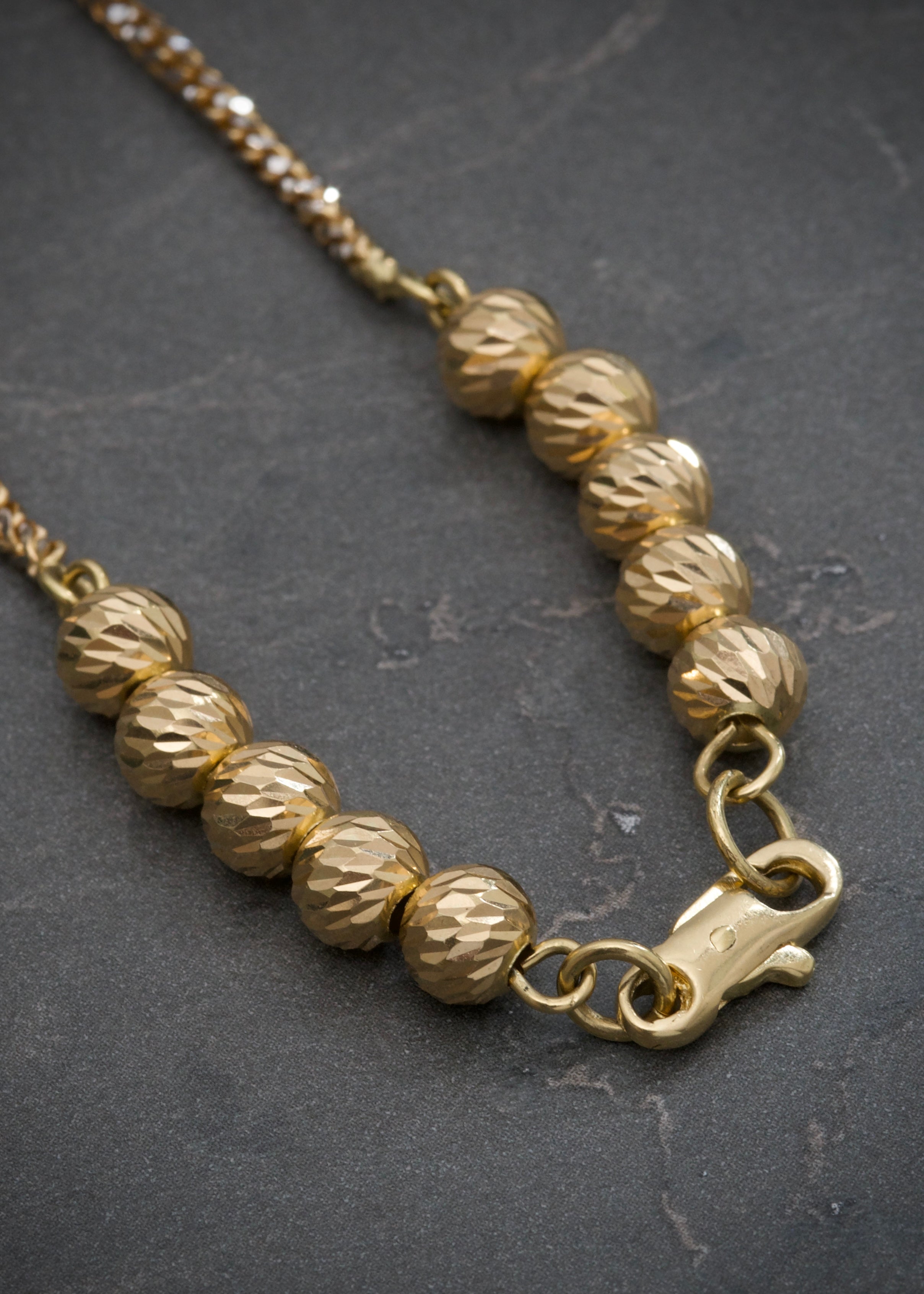 Pulso franco con pave y bolas diamantadas #6mm 6.7gr / Largo 18.5cm / Dos Oros italy +4 B