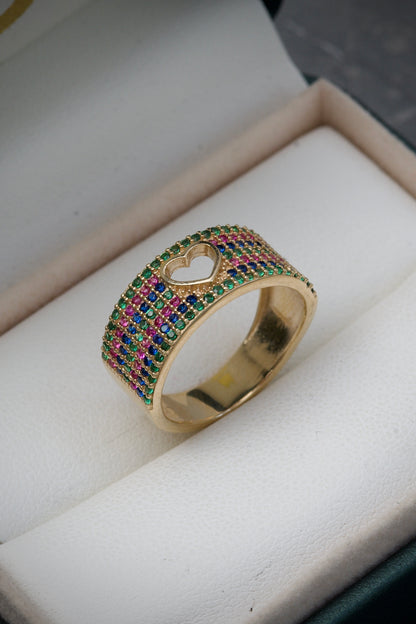 Argolla Con Corazon Y Swarovski Multicolor 4.8gr / Talla: 6 1/4 Oro Amarillo Nac M