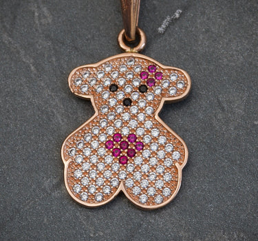 Dije de oso th con swarovski blanco y fucsia 2.2gr / 2.8cm / Oro Rosado Nac B