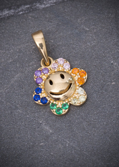 Dije flor con swarovski multicolor 0.95gr / Largo 1.5cm — Oro Amarillo