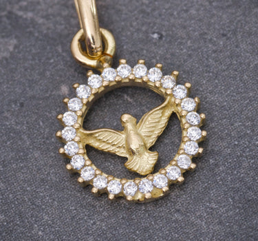 Dije espiritu santo con swarovski blanco 0.85gr / Largo 1.7cm / Oro Amarillo Nac M
