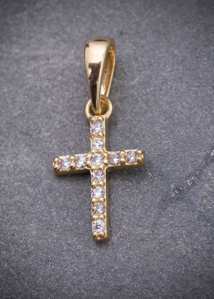Dije cruz con swarovski blanco 0.6gr / Largo 1.7cm / Oro Amarillo Nac P