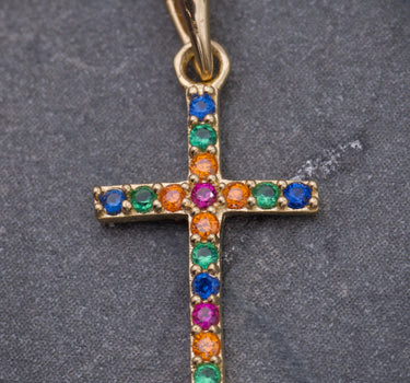 Dije cruz con swarovski multicolor 0.6gr / Largo 2cm / Oro Amarillo Nac M
