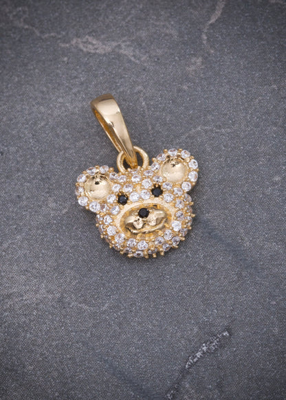 Dije oso con swarovski blanco y negro 1.35gr / Largo 1.5cm / Oro Amarillo Nac P