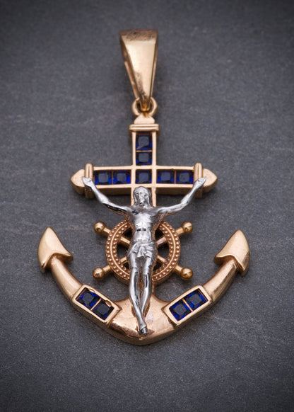 Dije de ancla con jesus 6.5gr / 4cm / Dos Oros Nac B