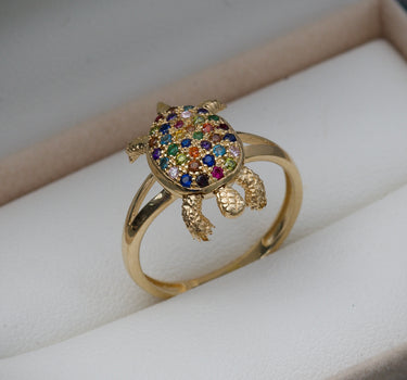 Anillo de tortuga con swarovski multicolor 3.9gr / Oro Amarillo Nac B