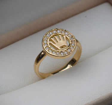 Anillo de corona rx con swarovski blanco 3.65gr / Talla: 5 / Oro Amarillo Nac B