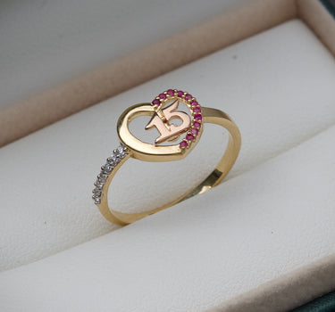 Anillo de 15s con swarovski fucsia y blanco 2.4gr / Dos Oros Nac B