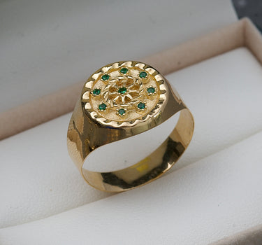 Anillo timon con swarovski verde 3.9gr / Oro Amarillo Nac B