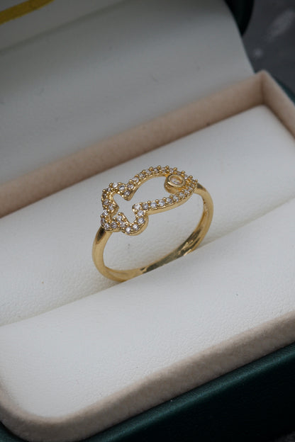 Anillo de pez con swarovski blanco 2.15gr / Talla 6 3/4 Oro Amarillo Nac B