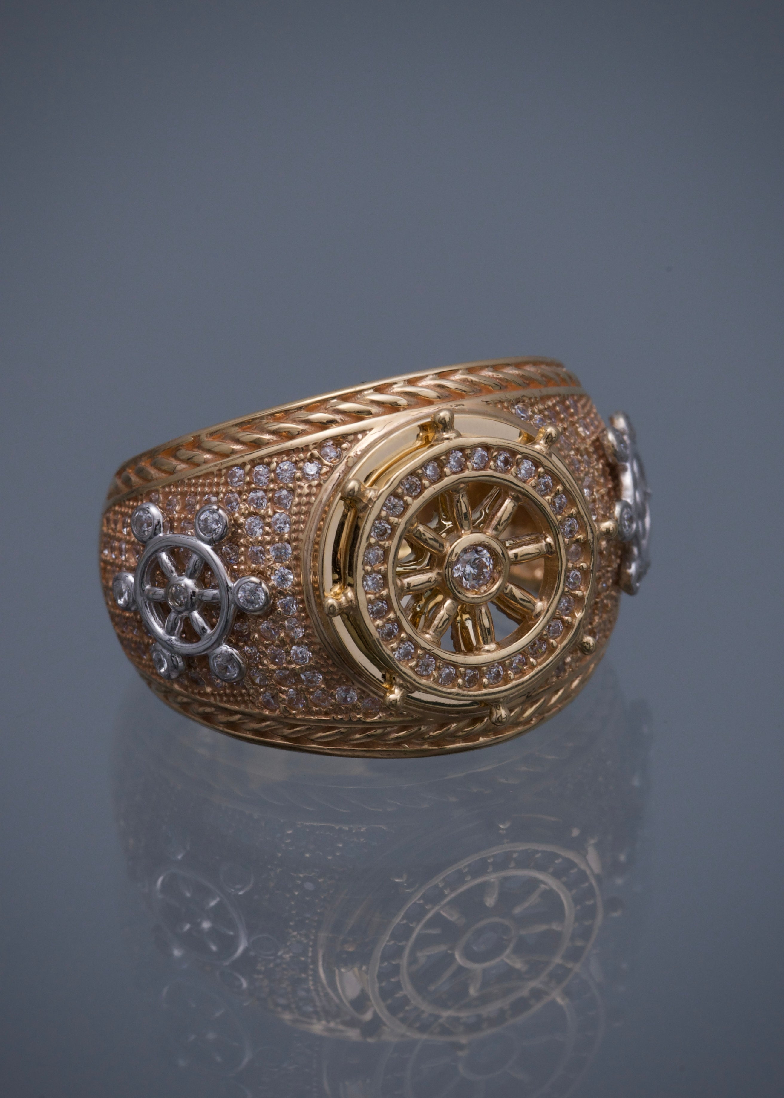 Anillo timon con swarovski blanco 14.75gr / TALLA 9 3/4 / Dos Oros Nac B