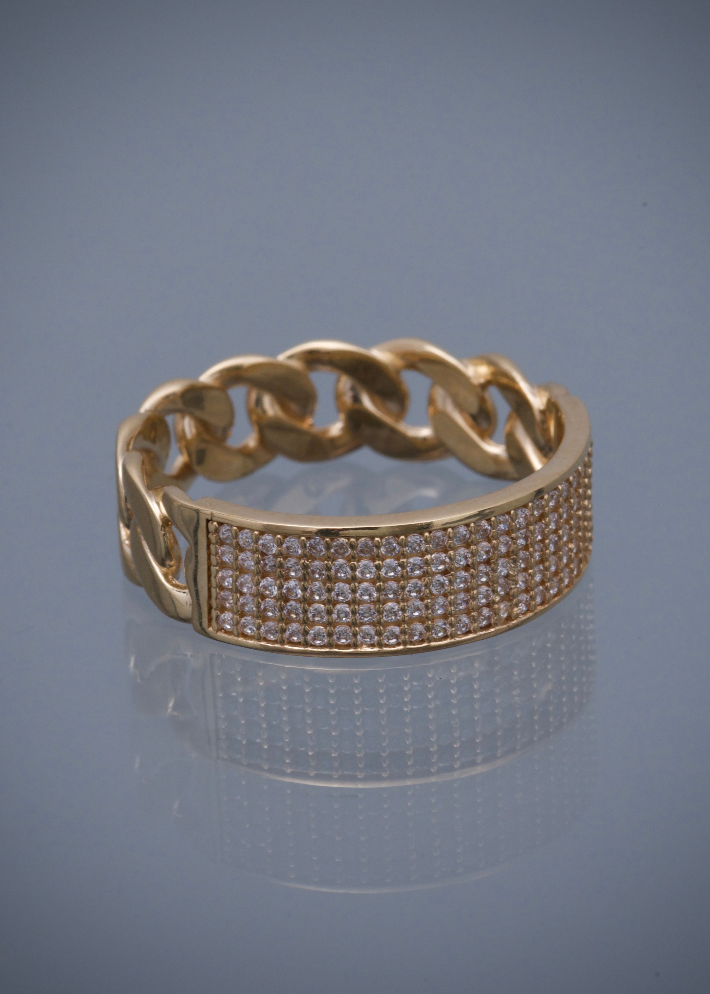Anillo cubano con swarovski blanco 5.75gr / TALLA 7 1/4 / Oro Amarillo Nac B