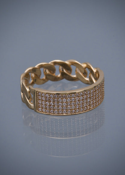 Anillo cubano con swarovski blanco 5.75gr / TALLA 7 1/4 / Oro Amarillo Nac B
