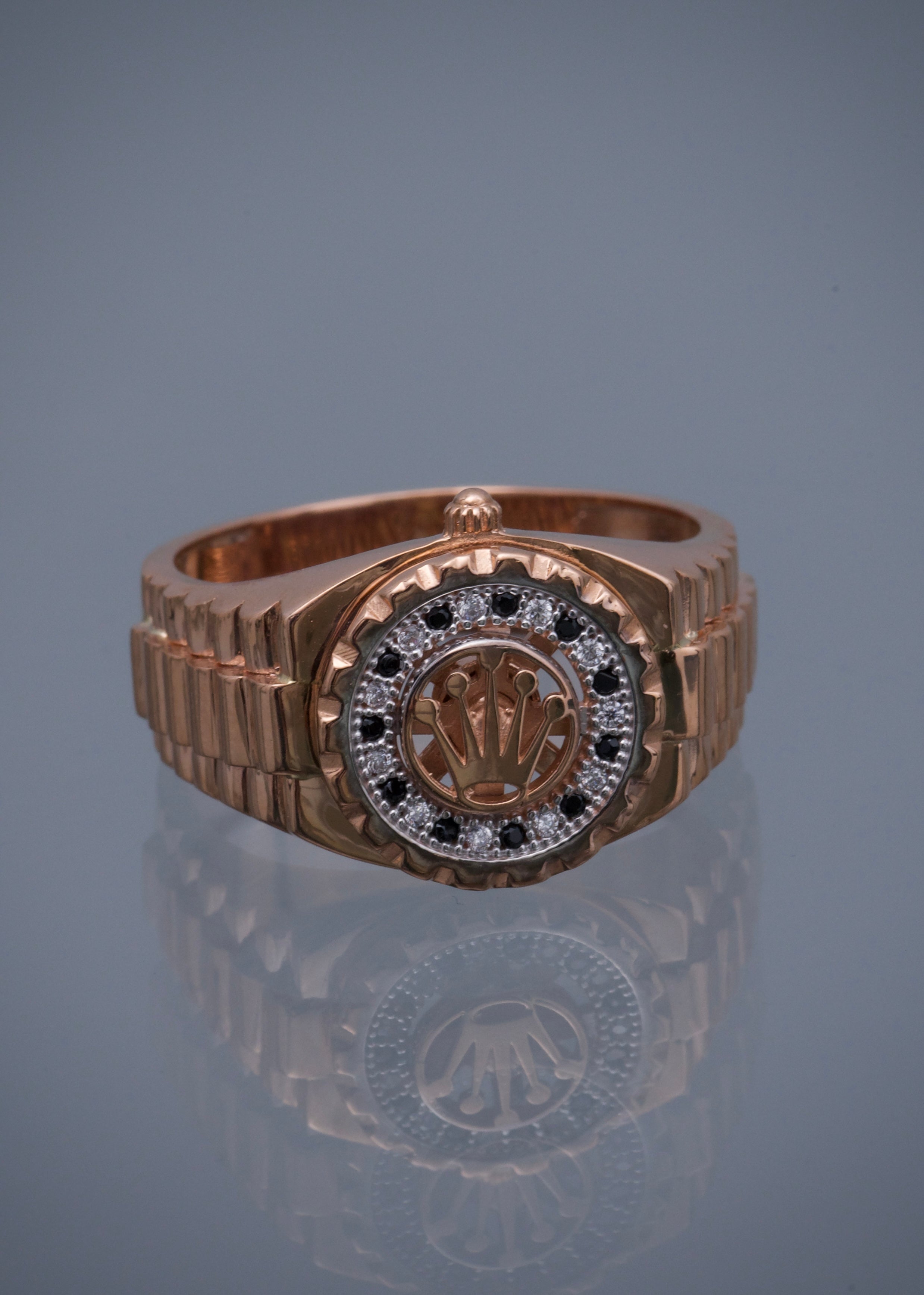 Anillo rx con swarovski blanco y negro 7.7gr / TALLA 10 / Oro Rosado Nac B