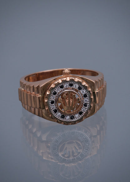 Anillo rx con swarovski blanco y negro 7.7gr / TALLA 10 / Oro Rosado Nac B