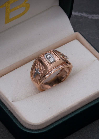 Anillo virgen de guadalupe con swarovski blanco 12.3gr / TALLA 10 / Dos oros Nac P