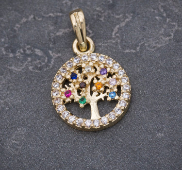 Dije arbol de la vida con swarovski multicolor 1.2gr / Largo 1.7cm / Oro Amarillo Nac*