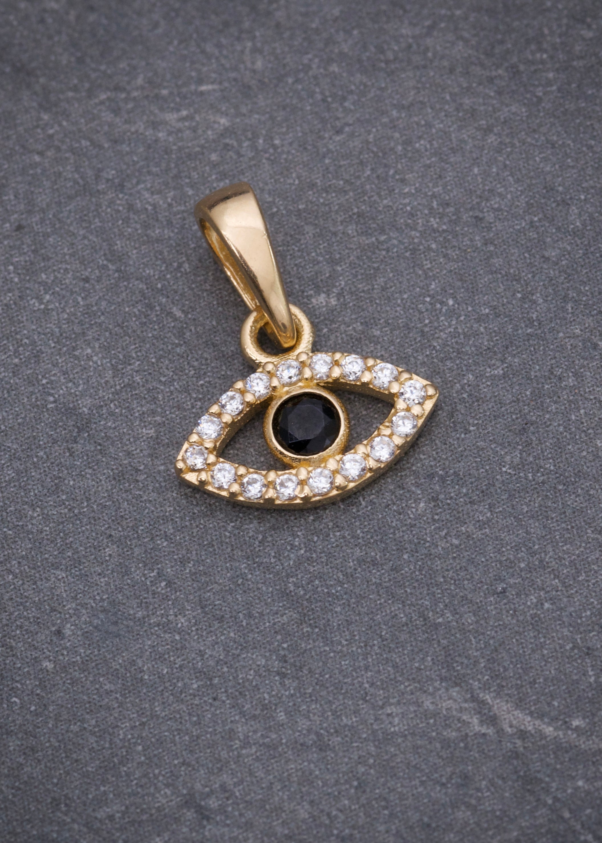 Dije ojo turco con swarovski negro y blanco 0.6gr / Largo 1.3cm / Oro Amarillo Nac*