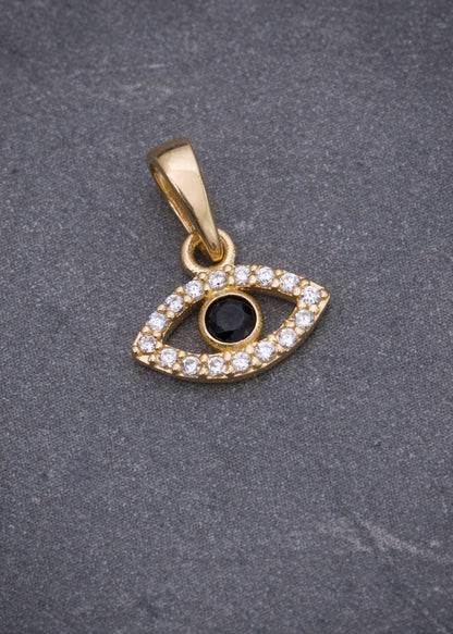 Dije ojo turco con swarovski negro y blanco 0.6gr / Largo 1.3cm / Oro Amarillo Nac*