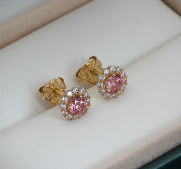 Topos con swarovski rosado y blanco 1.6gr / 1cm / Oro Amarillo Nac B