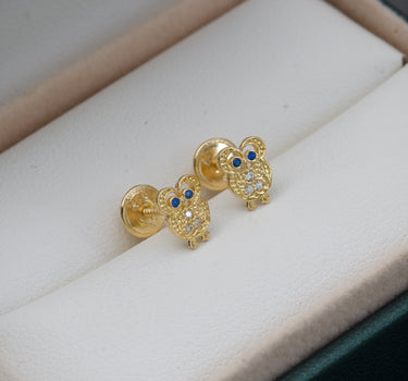 Topos de buho con swarovski azul 1gr / 0.8cm / Oro Amarillo Nac B