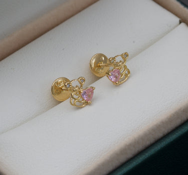 Topos de oso  con swarovski rosado 0.8gr / 0.7 cm / Oro Amarillo Nac B