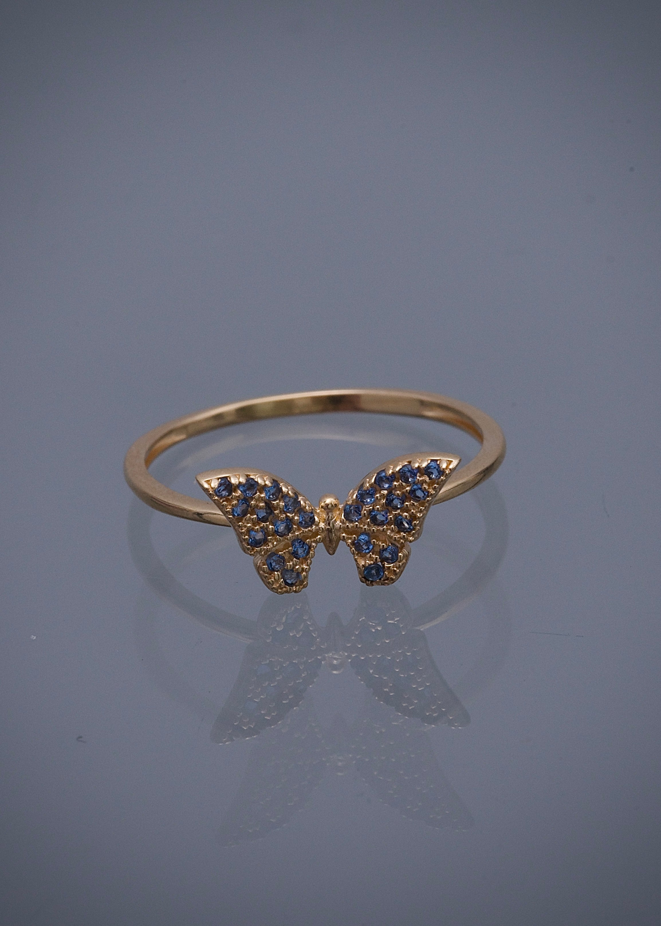 Anillo mariposa con swarovski azul 1.8gr / TALLA 8 / Oro Amarillo Nac P