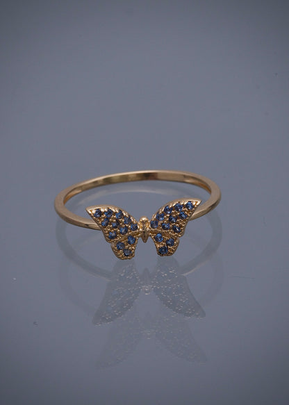 Anillo mariposa con swarovski azul 1.8gr / TALLA 8 / Oro Amarillo Nac P
