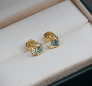 Topos de corazon con swarovski azul claro 1.05gr / 0.7 cm / Oro Amarillo Nac B