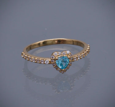 Solitario corazon con swarovski azul y blanco 2.05gr / TALLA 6 3/4 / Oro Amarillo Nac P