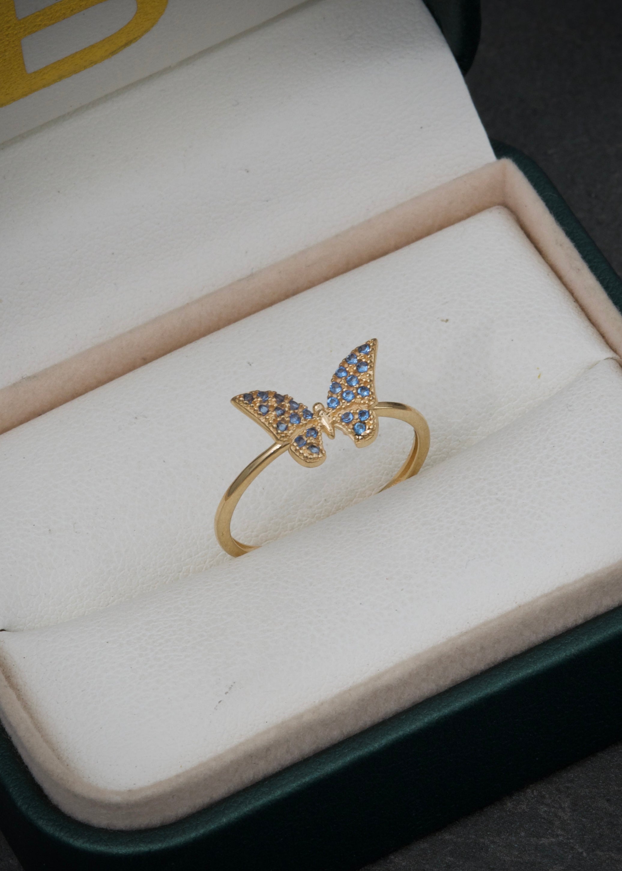 Anillo mariposa con swarovski azul 1.8gr / TALLA 8 / Oro Amarillo Nac P