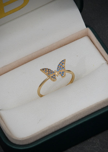 Anillo mariposa con swarovski azul 1.8gr / TALLA 8 / Oro Amarillo Nac P