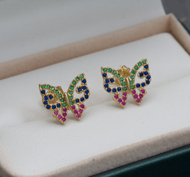 Topos de mariposa con swarovski multicolor 2.4gr / 1cm / Oro Amarillo Nac M