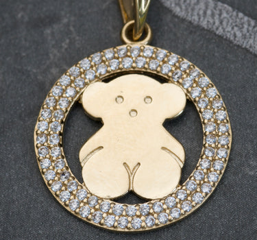 Dije Medalla De OSo TH COn Swarovski blanco 2.6gr / Largo 2.5cm / Oro Amarillo Nac M