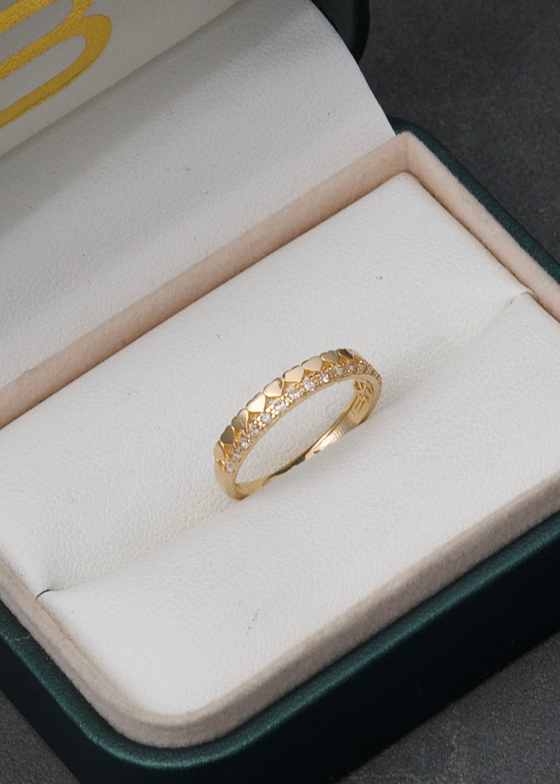 Anillo de corazones con swarovski blanco 2gr / TALLA 6 / Oro Amarillo Nac B