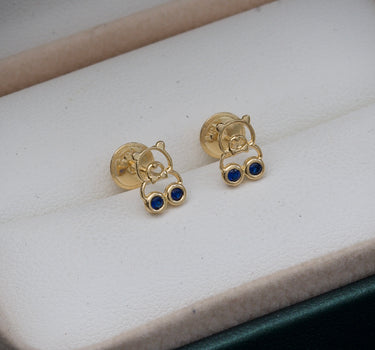 Topos DE OSO Con Swarovski Azul 0.8gr /  0.7cm / Oro Amarillo Nac M