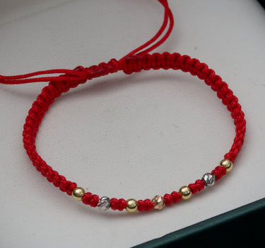 Pulsera en hilo rojo con bolas lisas y diamantadas 3mm 0.35gr / Tres Oros (Joya) M