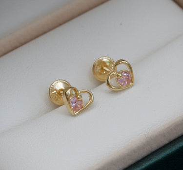 Topos De Corazon Con SWAROVSKI Rosado 1gr /  0.6cm / Oro Amarillo Nac M