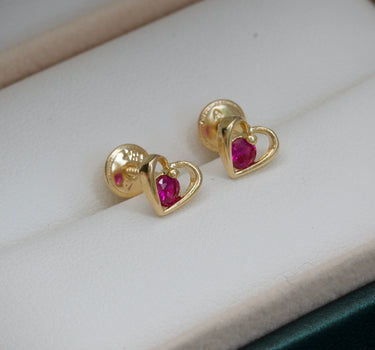 Topos De Corazon Con SWAROVSKI FUCsia 1gr / 0.6cm / Oro Amarillo Nac M