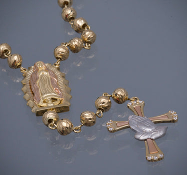 Rosario virgen de guadalupe con bolas diamantadas 49.3gr / Largo 60cm / Tres Oros Nac B
