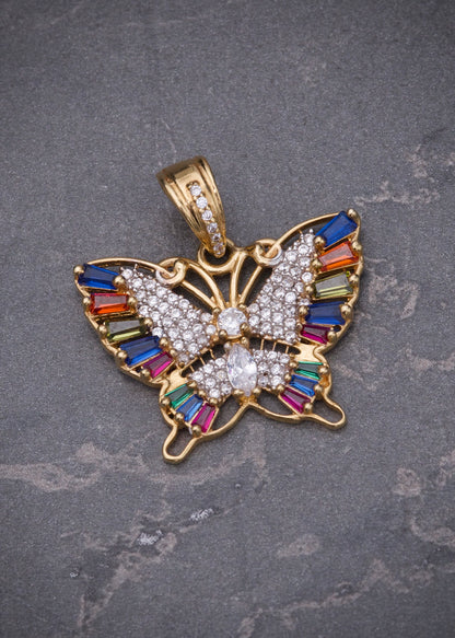 Dije mariposa con swarovski multicolor 5.1gr / Largo 2.7cm / Oro Amarillo Nac B