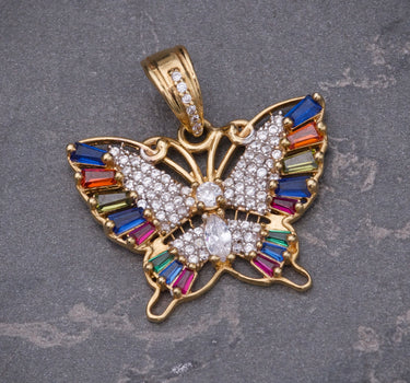Dije mariposa con swarovski multicolor 5.1gr / Largo 2.7cm / Oro Amarillo Nac B