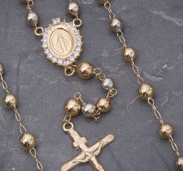 Rosario virgen de la milgrosa con swarovski blanco  17.6gr / Largo 65cm / Dos Oros Nac M