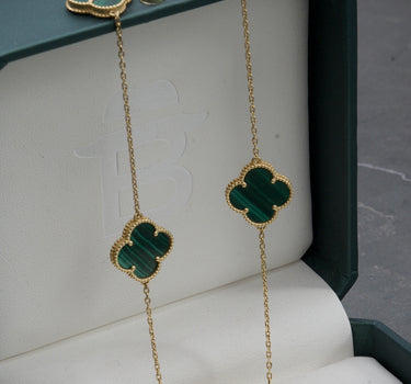 Cadena Lucky CLOVER Tejido Aro Seguido Piedra Verde 11.65gr / Largo 40 cm / Oro Amarillo italy +3 P