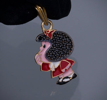 Dije mafalda con swarovski negro 1.6gr / Largo 2.4cm / Oro Amarillo Nac B