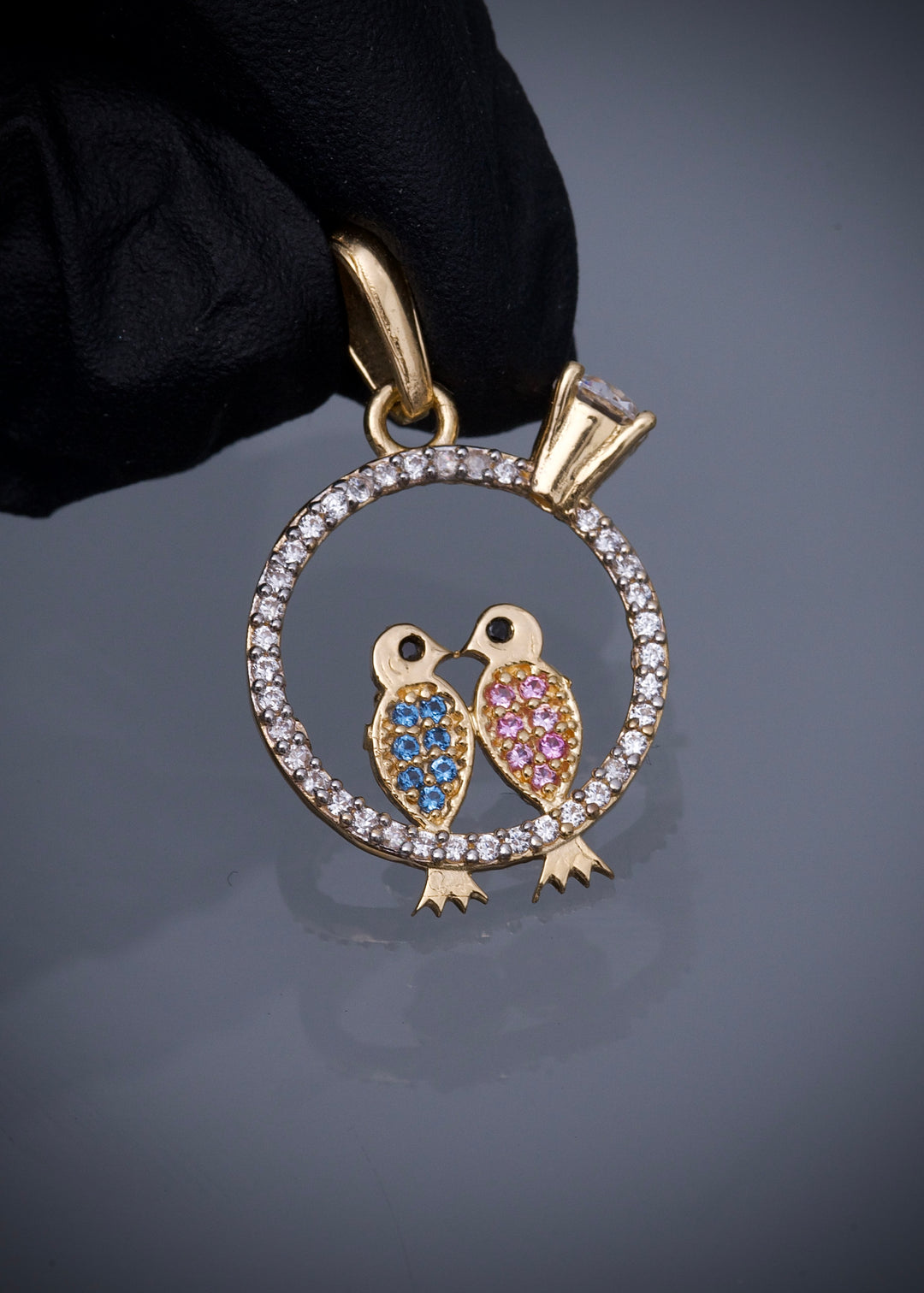 Dije de pajaros con swarovski multicolor 2.3gr / Largo 2.6cm — Oro Amarillo