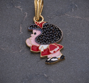 Dije mafalda con swarovski negro 1.6gr / Largo 2.4cm / Oro Amarillo Nac B